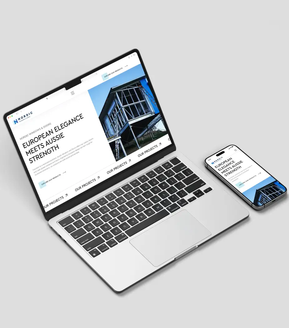 Modern business website layout, showing user friendly responsive design for lead generation for B2C businesses.